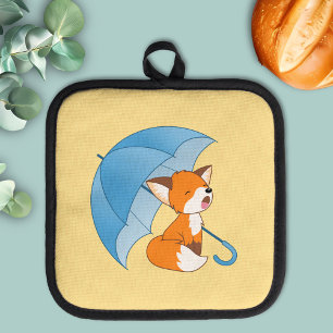 Manique Joli Petit Renard Sleepy sous Parapluie Jaune