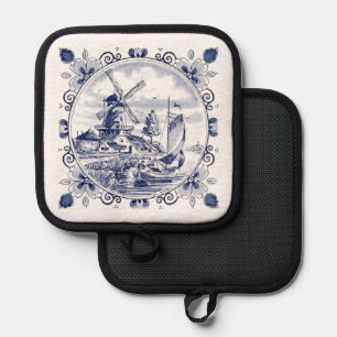 Manique Joli voilier moulin à vent hollandais bleu de Delf