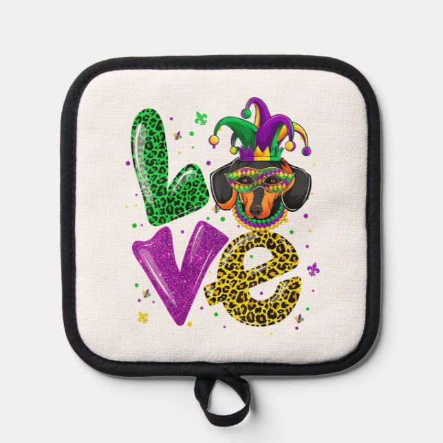 Manique LOVE Dachshund Masque de Chien Plaid Leopard Mardi (Recto)