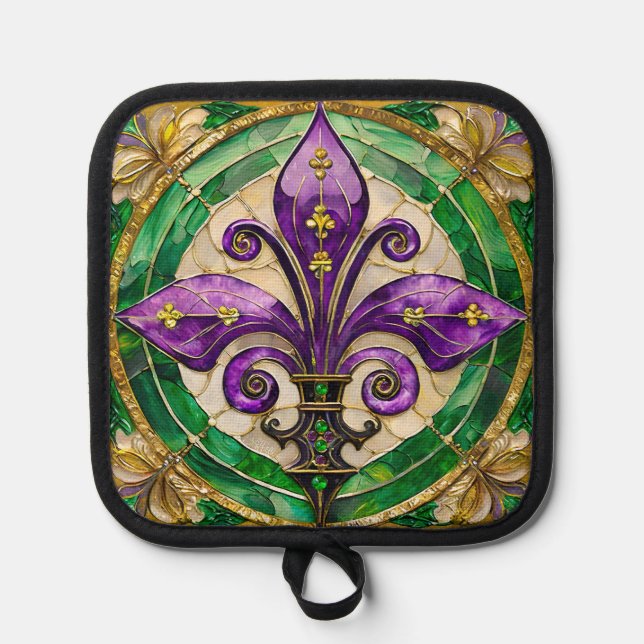 Manique Mardi Gras Vitrail Fleur de lis (Recto)