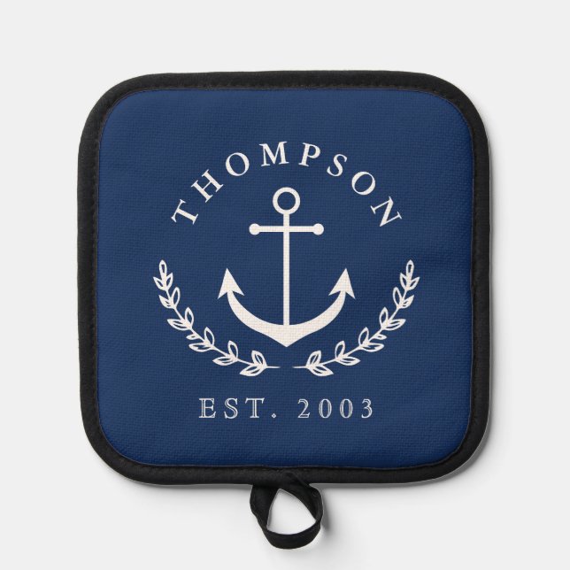 Manique Marine Ancre blanche Wreath Nom nautique et année  (Recto)