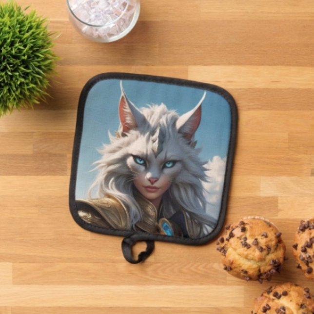 Manique Méchante Chatte aux Yeux Bleus (Pot Holder Full rubber protection cover no slip silicon hanging loop. 
)