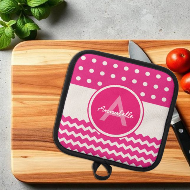 Manique Monogramme Chevron blanc rose personnalisé (Créateur téléchargé)