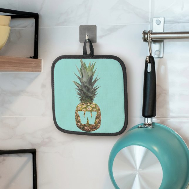 Manique Monogramme de fruits d'ananas tropicaux (Perfect pineapple pot holder with space for your initial)