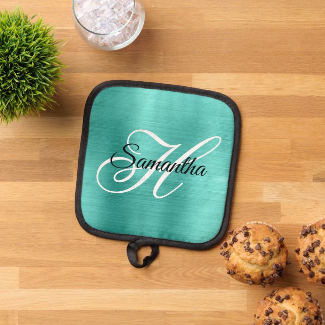 Manique Monogramme fantaisie feuille de turquoise (De haut en bas)