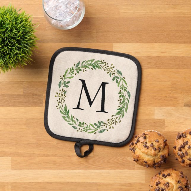 Manique Nom de famille Monogram Chic Antique Laurel Wreath (De haut en bas)