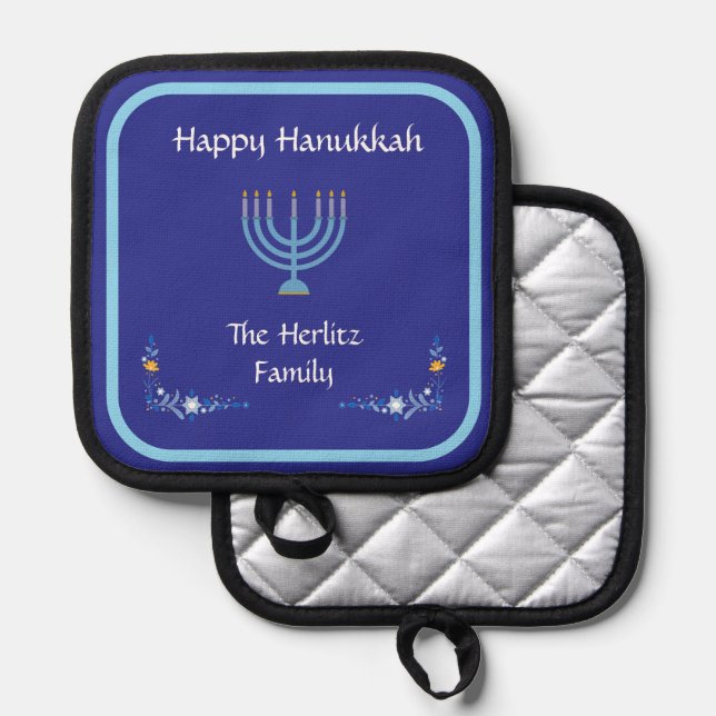 Manique Nom de la Personnaliser Blue HANOUKKA Menorah (Recto/Verso)