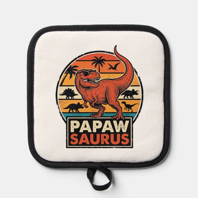 Manique Papawsaurus Rétro Dinosaure Coucher de Soleil Desi (Recto)