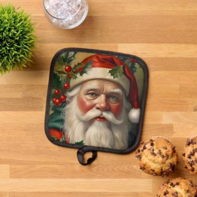 Manique Père Noël avec gui (Pot Holder Full rubber protection cover no slip silicon hanging loop. )