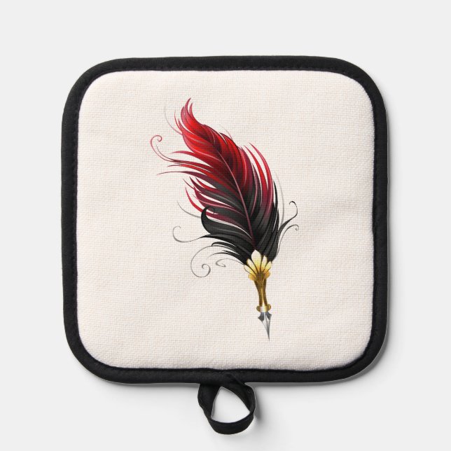 Manique Plume rouge avec pointe en or (Recto)