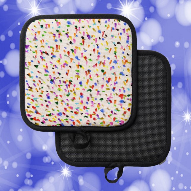 Manique Points Motif coloré Abstrait (A fun pot holder with a colorful abstract dot design)