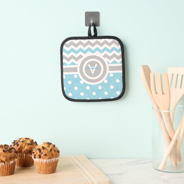Manique Polka bleu gris point Chevron (In situ (suspendu))