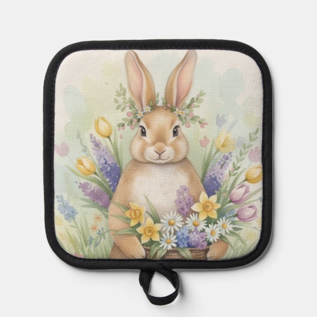 Manique Porte-pot de Pâques mignon lapin floral (Recto)