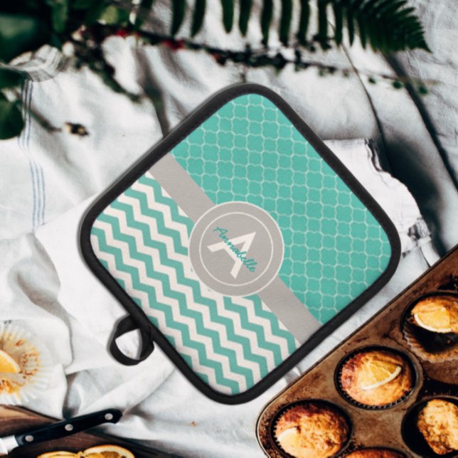 Manique Quatrefoil turquoise Grey Chevron (Créateur téléchargé)