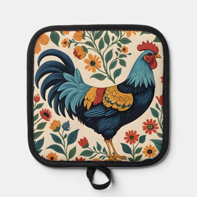 Manique Rooster Folk Art Indigo (Recto)