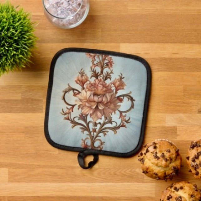 Manique Rose Baroque (Pot Holder Full rubber protection cover no slip silicon hanging loop. )