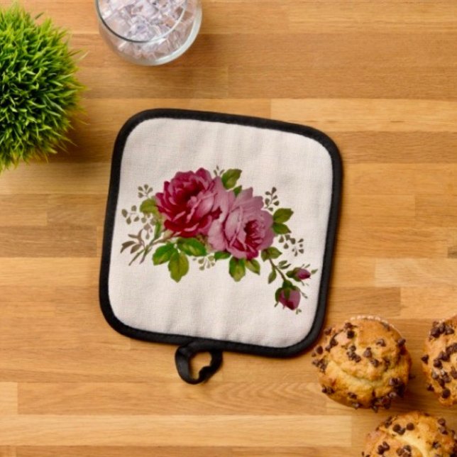 Manique Rose Vintage  (Pot Holder Full rubber protection cover no slip silicon hanging loop. )