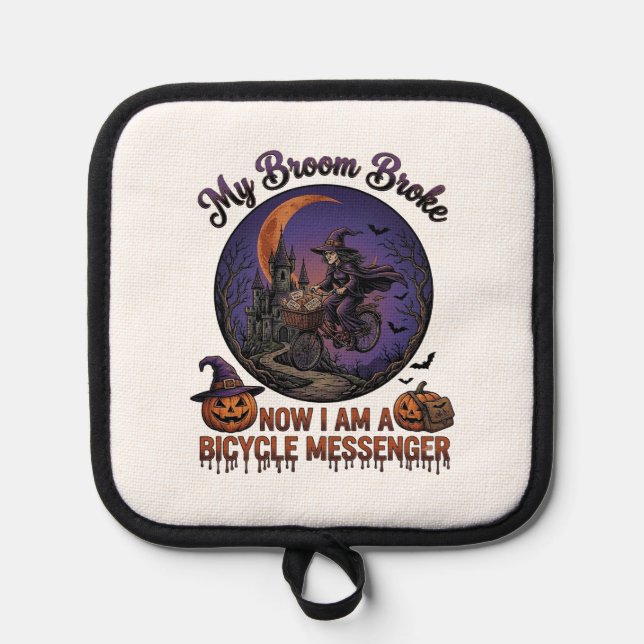 Manique Sorcière de messager de vélo cassé balai Halloween (Recto)