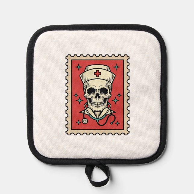 Manique Timbre Rétro Drôle Crâne d'Infirmière_1 (Recto)