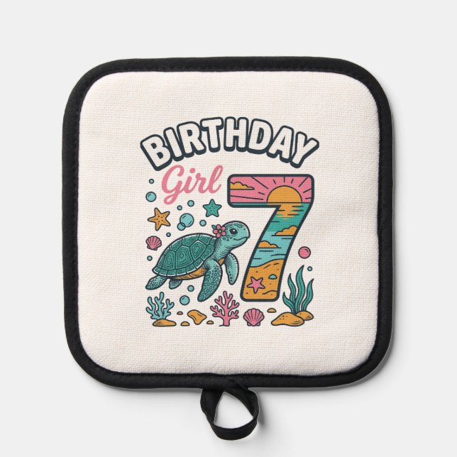 Manique Tortue de mer fille d'anniversaire 7e anniversaire (Recto)