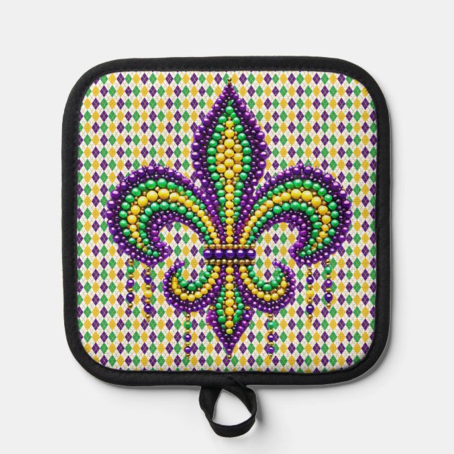 Manique Vert jaune pourpre Mardi Gras fleur de lis (Recto)