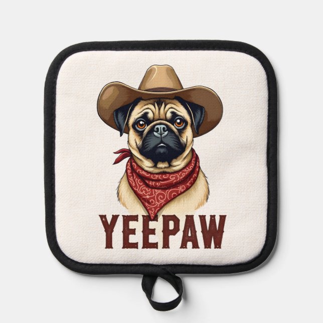 Manique Vintage Cowboy Pug YeePaw Western Dog Illustration (Recto)