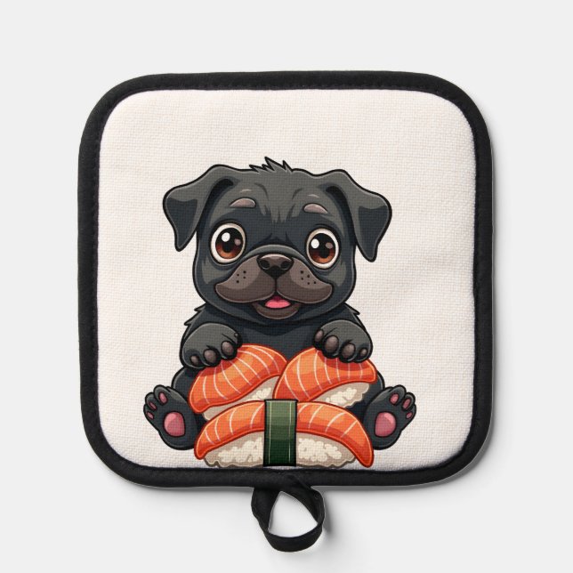 Manique Vintage Cute Black Pug Sushi Cartoon Vector Illust (Recto)