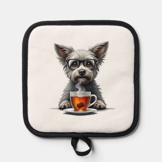 Manique Vintage Dog Holding Tea with Glasses Retro Pet Ill (Recto)