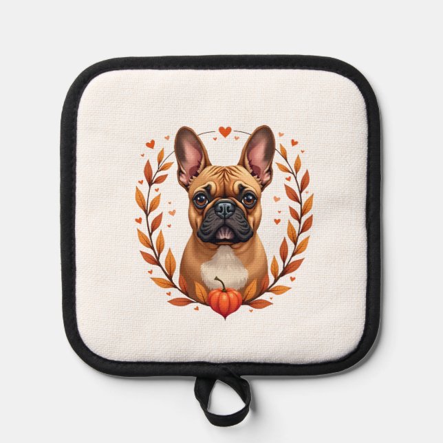 Manique Vintage French Bulldog with Autumn Leaf Wreath and (Recto)
