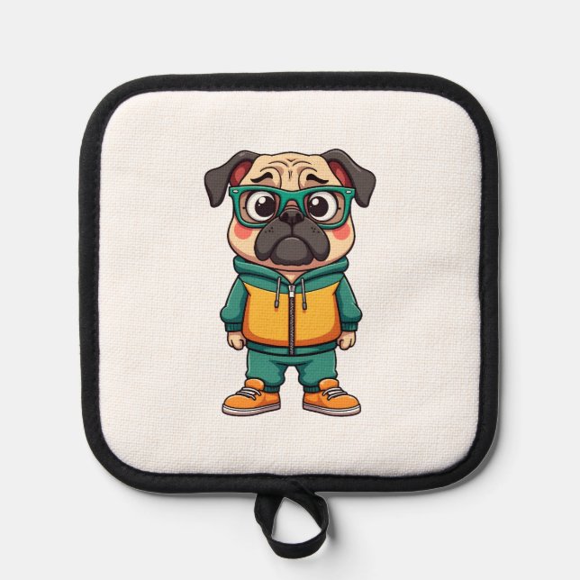 Manique Vintage Hipster Pug Dog Cartoon Streetwear Graphic (Recto)
