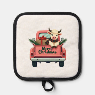 Manique Vintage Merry Christmas Highland Cow in Pink Farm 