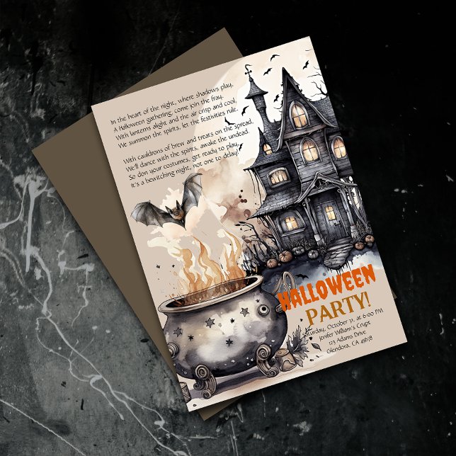 Manoir Hanté | Invitation poème du Chaudron Maudit (Elevate your upcoming event with uniquely spooky and captivatingly designed Halloween invitations!)