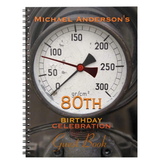 Manomètre vintage 80e Anniversaire Livre d'or (Devant)