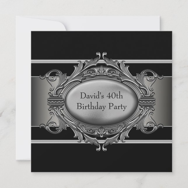 Mans Black 40th Birthday Party Invitations (Devant)