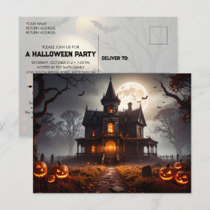Mansion Lune Halloween Fête Invitation