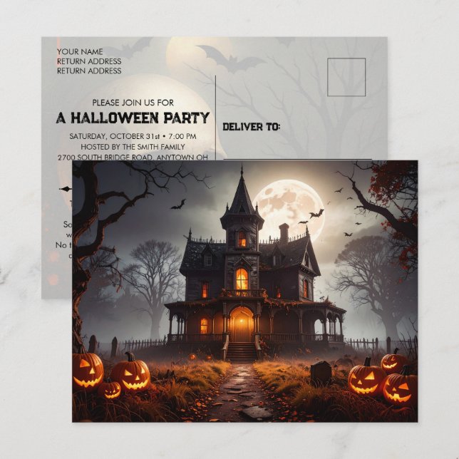 Mansion Lune Halloween Fête Invitation (Devant / Derrière)