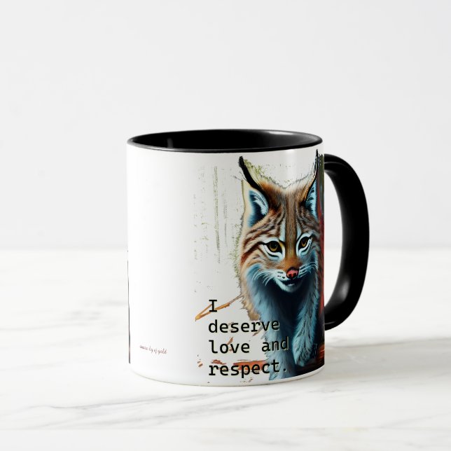 Mantra amour-propre avec lynx artistique Mug (Devant droit)