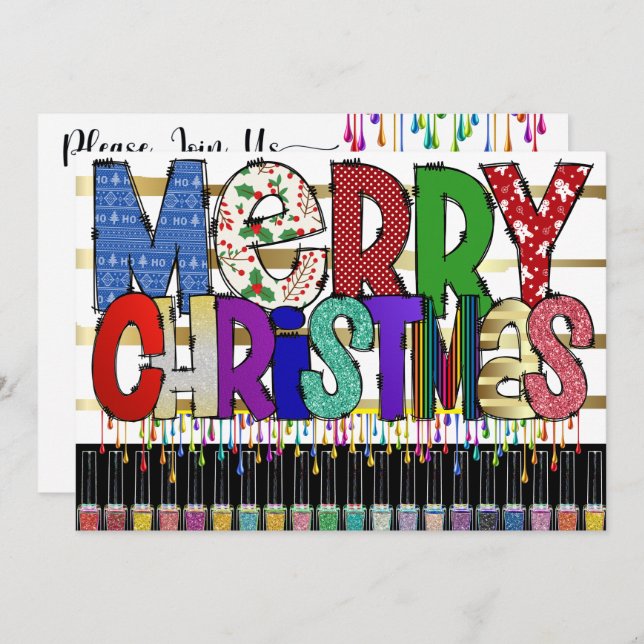 Manucure Nail Art Noël Invitation (Devant / Derrière)