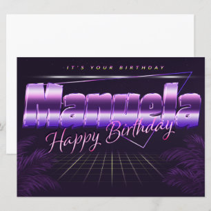 Manuela Nom Prénom lila retro Carte Anniversaire