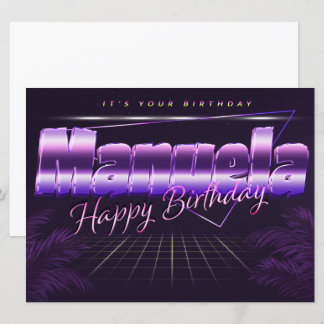 Manuela Nom Prénom lila retro Carte Anniversaire