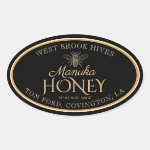 Manuka Honey Black Gold Vintage Bee Oval Étiquette