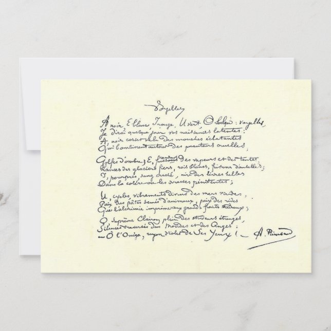 manuscrit autographe de la carte Voyelles (Rimbaud (Devant)