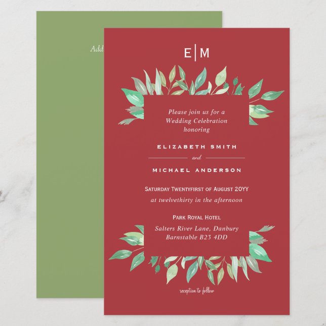Maple Red Green Magnolia Budget Mariage Inviter A9 (Devant / Derrière)