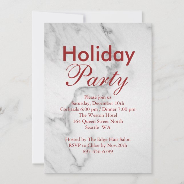 Marble Corporate Holiday Party Invitation - rouge (Devant)