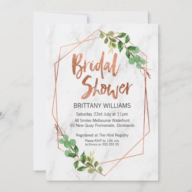 Marble Line Art Greenery Invitation douche nuptial (Devant)