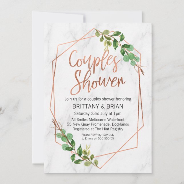 Marble Line Art Vert Couples Douche Invitation (Devant)