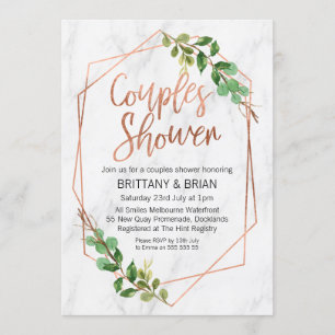 Marble Line Art Vert Couples Douche Invitation
