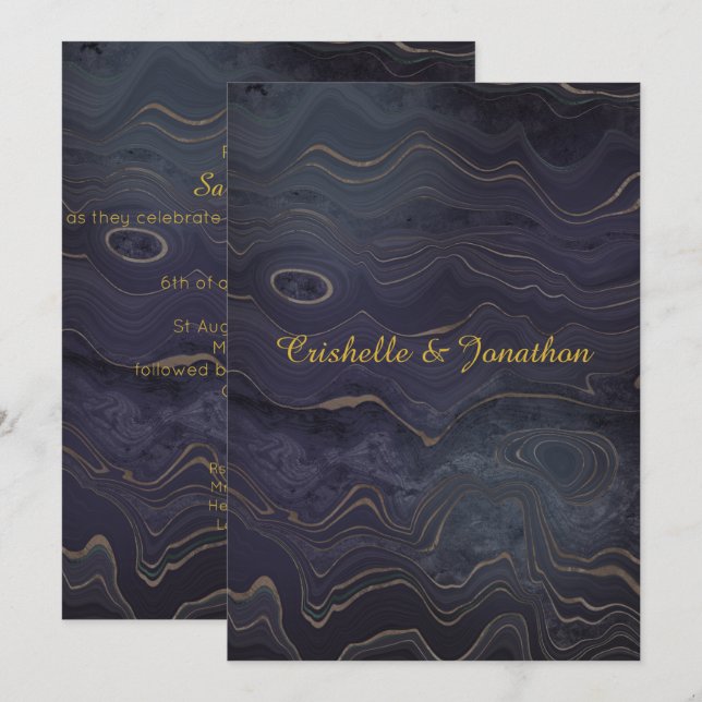 Marble Marine Gold Unique Mariage Invitations (Devant / Derrière)