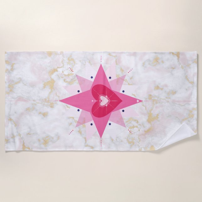 Marble rose Gold Star Heart art serviette de plage (Devant)