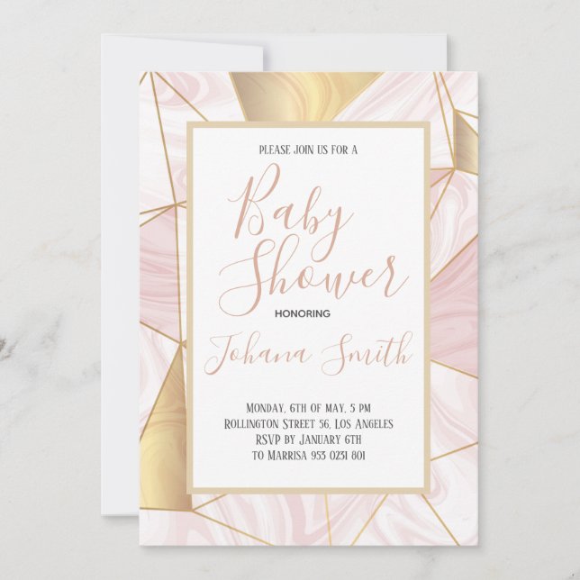 Marble rose or blanc fille Baby shower Invitation (Devant)